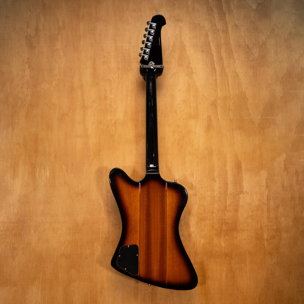 Epiphone Limited Edition Firebird V electric guitar with sunburst finish and vintage hardware, made in Korea.