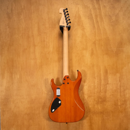 Washburn X200PROE electric guitar with a sunburst finish, showing the body, neck, and pickups in a natural playing position.