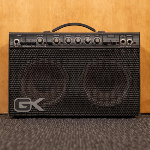 Preloved Gallien Krueger 250ML 100W guitar amplifier combo with control knobs and speaker grille, used for electric guitar practice.