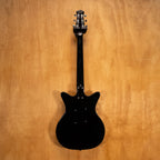 Danelectro '59M NOS electric guitar in black with a vintage-style body and chrome hardware, shown from a front angle.