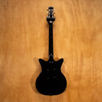 Danelectro '59M NOS electric guitar in black with vintage-style body and chrome hardware, shown on a plain background.