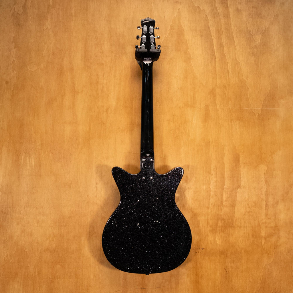 Danelectro '59 Blackout Black Metal Flake electric guitar with a black and metal flake finish, shown in a close-up image.