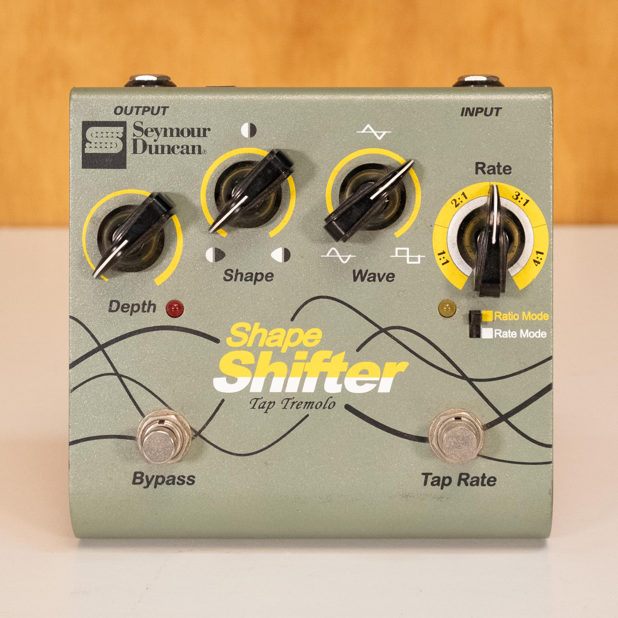 Preloved Seymour Duncan Shape Shifter Tap Tremolo effects pedal, compact guitar effects pedal with control knobs and input/output jacks.