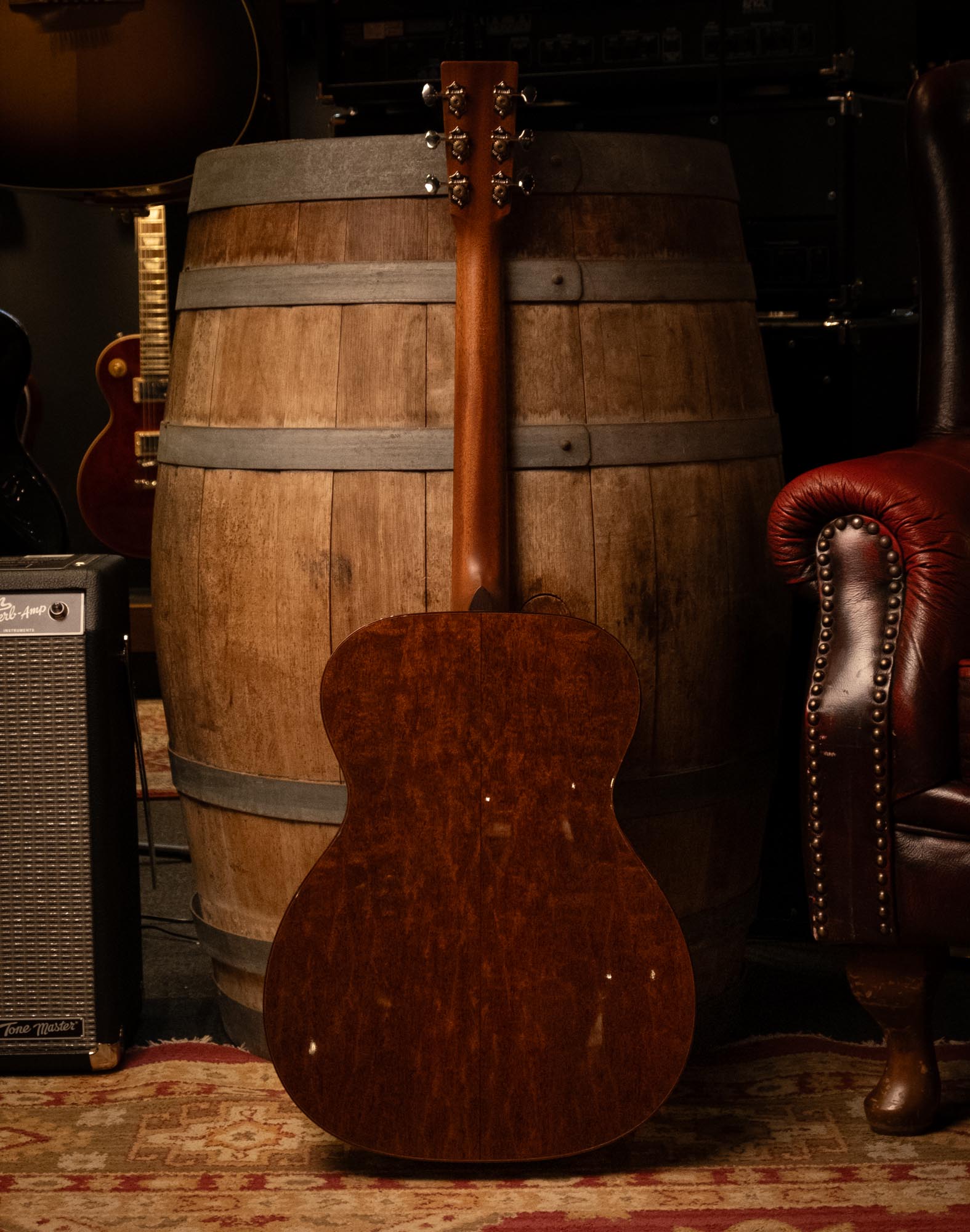 Martin Custom Shop OM-14 acoustic guitar with Sinker Redwood top and Jaguar Claw Mahogany back and sides, featuring Guatemalan wood accents.