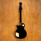 Epiphone Les Paul 100 electric guitar in vintage sunburst finish, shown on a stand with a close-up of the body and pickups.