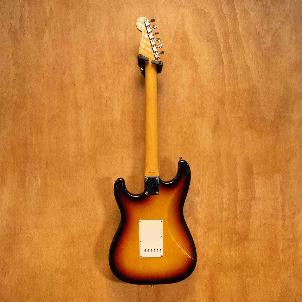 Fender Japan '62 Stratocaster electric guitar in 3-tone sunburst finish, showing body, neck, and headstock details.