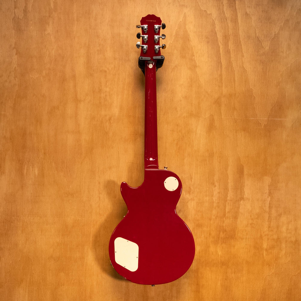 Preloved Epiphone Les Paul Standard electric guitar in Cardinal Red with chrome hardware and humbucker pickups.