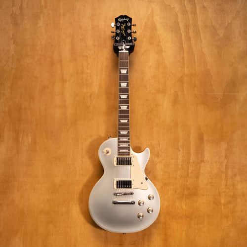 Epiphone Inspired by Gibson Les Paul Standard '60s electric guitar in SilverMist finish, showing body and neck detail.