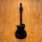 Aria Pro II PE-40 electric guitar in blue burst finish with maple neck and dual humbucker pickups, close-up of the body and strings.