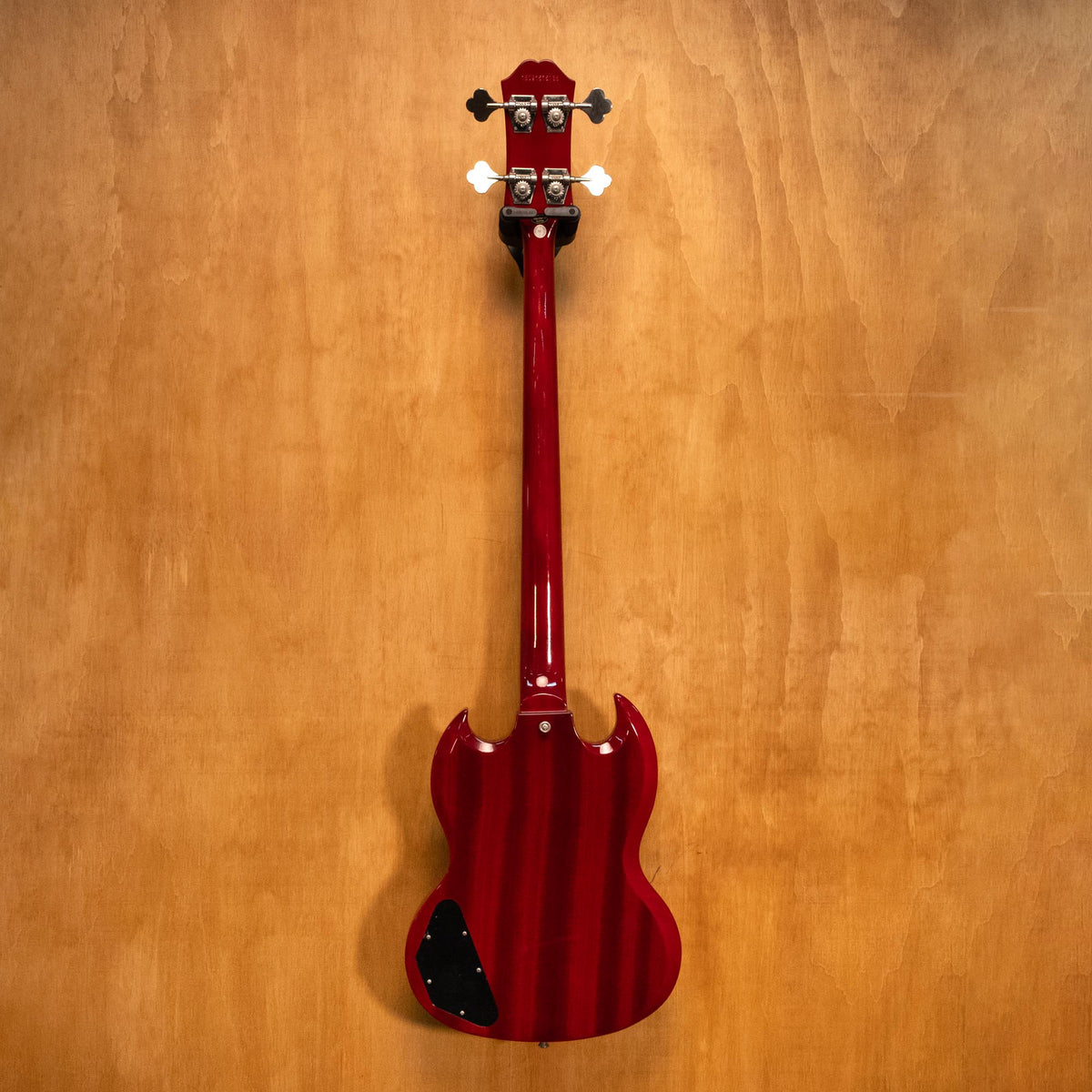 Epiphone SG Bass Guitar EB-3 in cherry finish with two pickups and chrome hardware, shown on a white background.