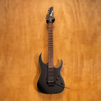 Ibanez RG450B-WK electric guitar in weathered black with sleek body and six strings, showcasing its modern design and hardware.