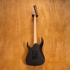Ibanez RG450B-WK electric guitar in weathered black with maple fretboard and dual humbucker pickups, showcasing its sleek design.