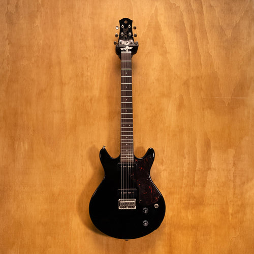 Yamaha SG-RR electric guitar in standard black with dual humbucker pickups and sleek body, seen from front view.