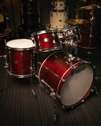 Yamaha Recording Custom 22/10/12/16 drum kit shell pack in classic walnut finish, featuring bass drum, toms, and snare drums.
