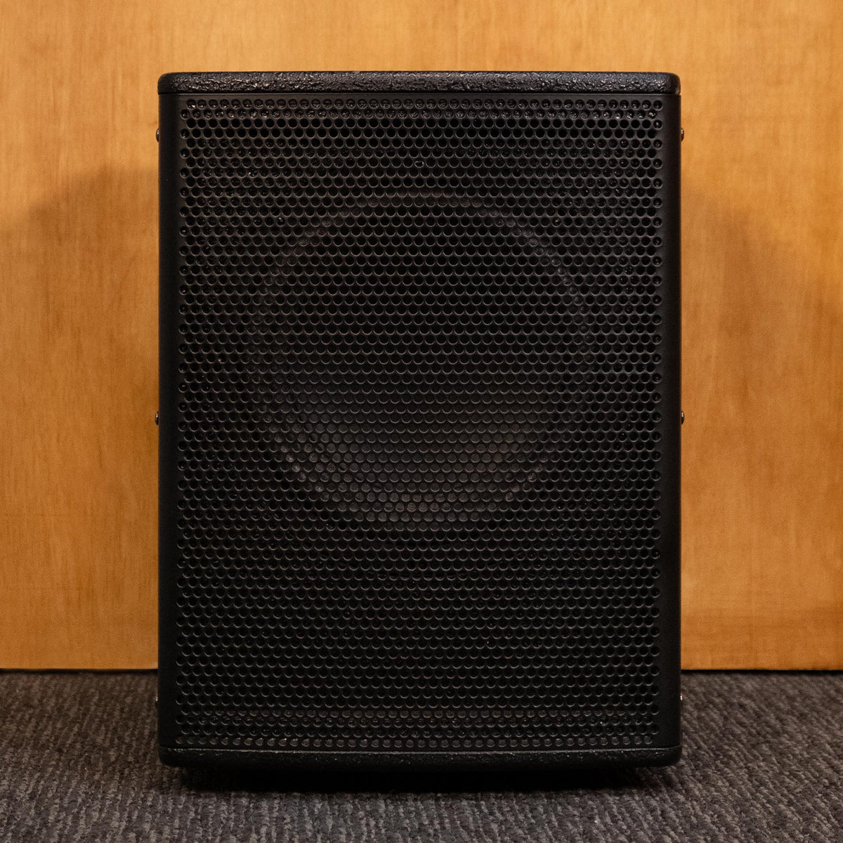 Redback 100W passive subwoofer with 8 ohm impedance, shown in black with visible speaker grille and connection terminals.