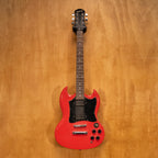 Preloved Epiphone SG Special electric guitar with black finish, double-cutaway body, and chrome hardware, shown on a plain background.