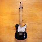 SX T-style electric guitar in black, showcasing its sleek body and hardware in a preloved condition.
