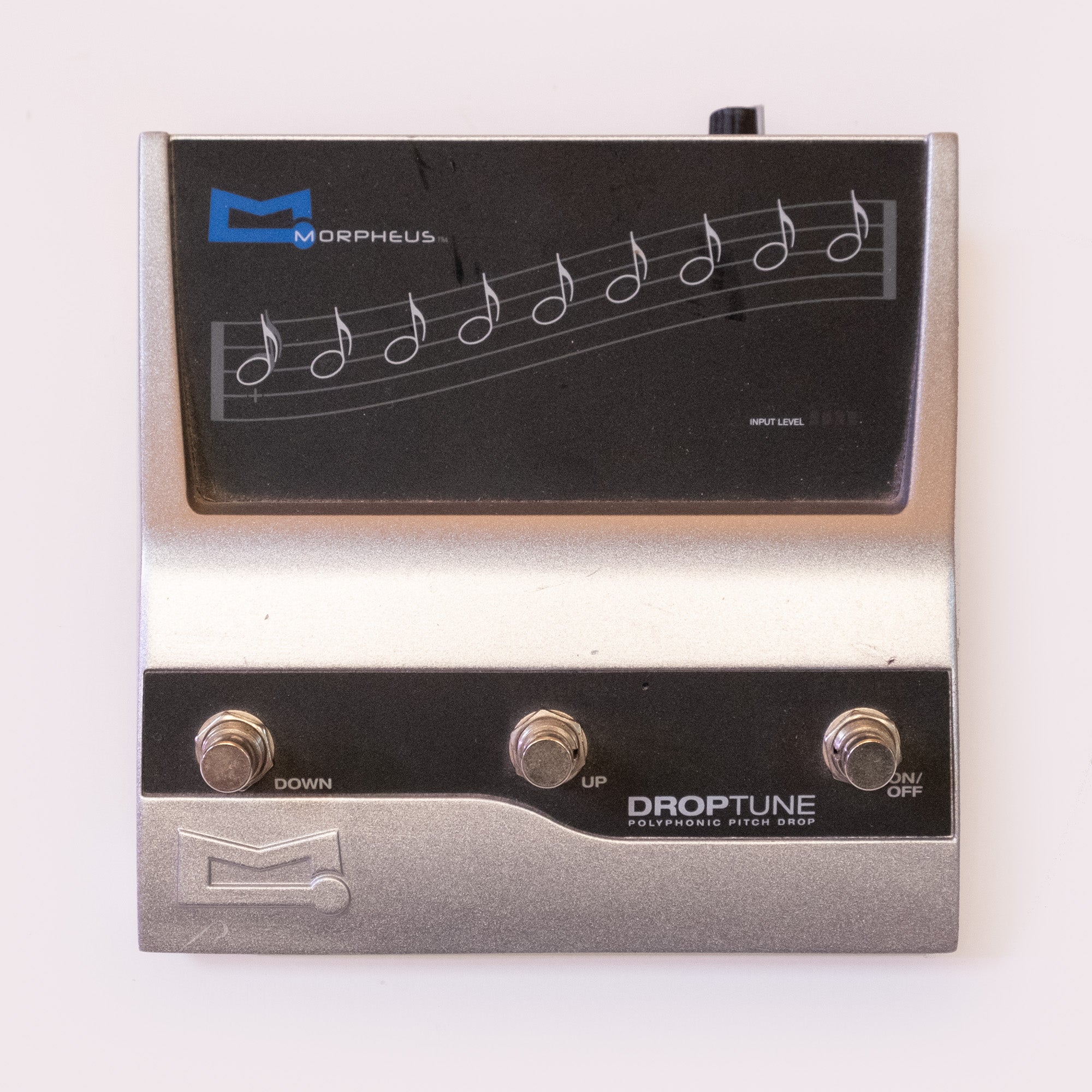 Preloved Morpheus Droptune polyphonic pitch drop guitar effects pedal, showing controls and input/output jacks.