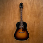 Gibson '50s J45 Original acoustic guitar in vintage sunburst finish, preowned, with a wooden body and classic design.