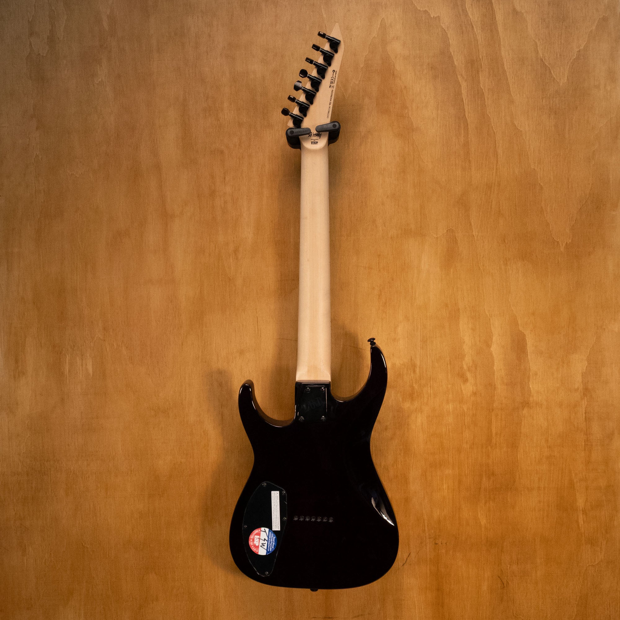 ESP LTD Sir Hedley Signature 200 Series 7-string electric guitar, black finish, shown with body and neck details.