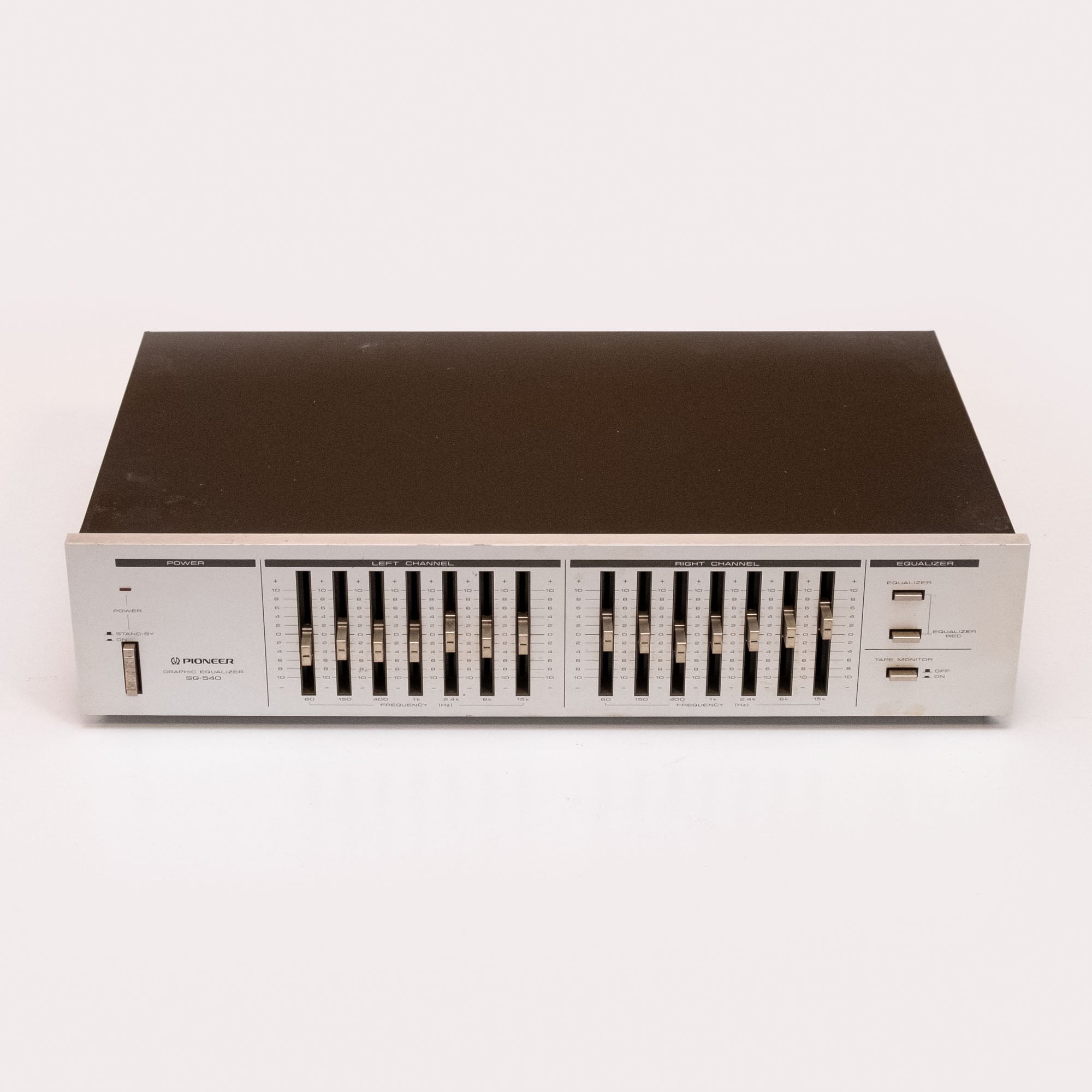 Pioneer SG-540 GEQ graphic equalizer in a live outboard audio equipment setup, with knobs and controls visible.