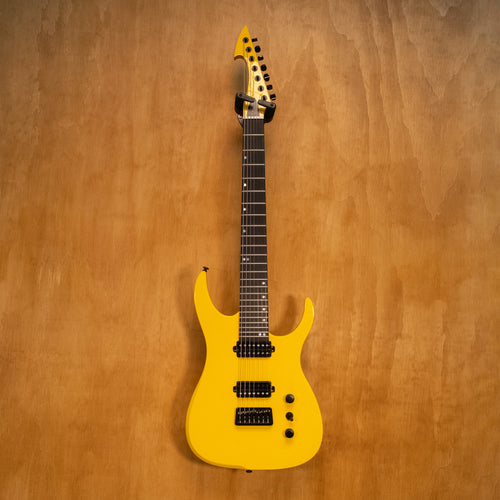 Ormsby Hype Run 18 Standard Scale 7-string electric guitar in High Alert finish, showing the guitar's body and neck details.