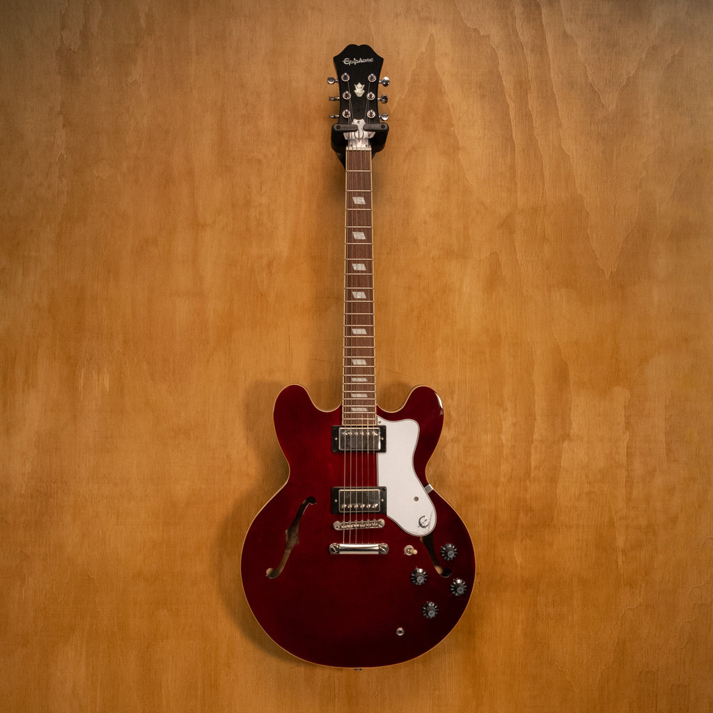 Epiphone Noel Gallagher Signature Riviera electric guitar with sunburst finish and vintage-style hardware, front view.