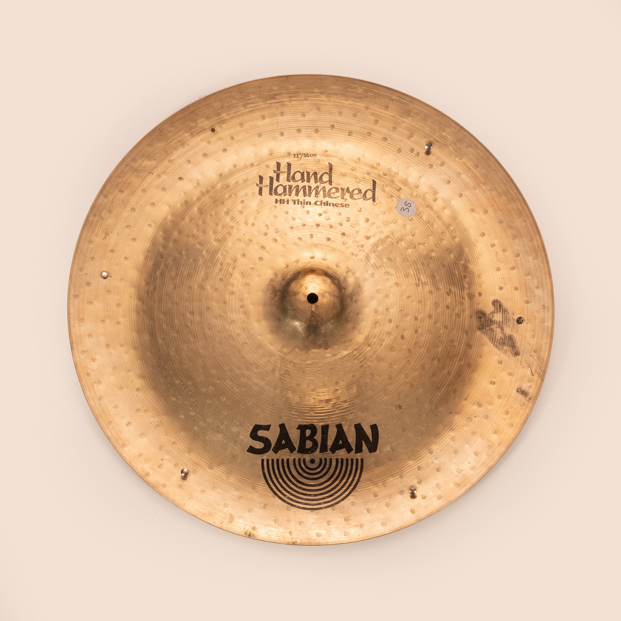 Sabian HH 22 inch Thin Chinese Cymbal with Rivets 1991 Onwards in Poor Visual Condition Large Acid Damage Mark - Preloved