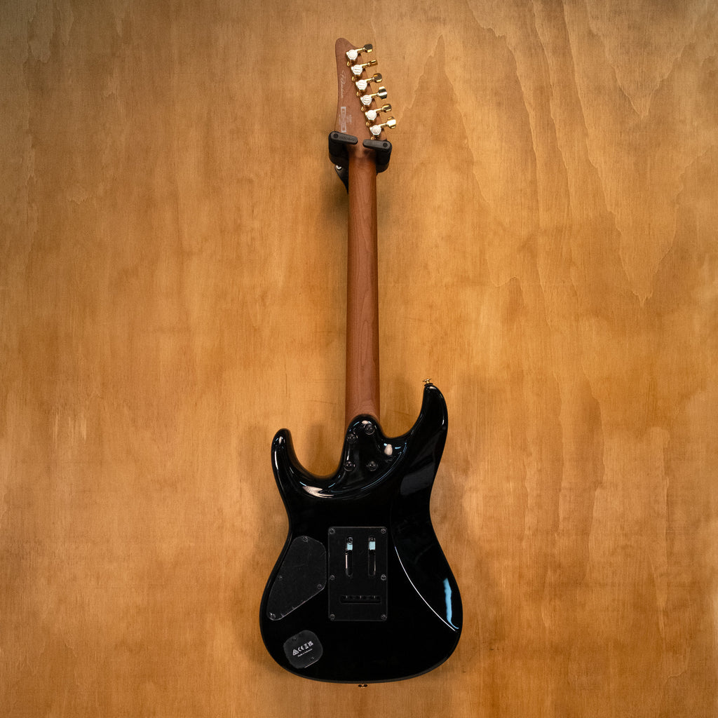 Ibanez AZ26P1 electric guitar with a sleek black finish and modern design, featuring humbucker pickups and a maple neck.