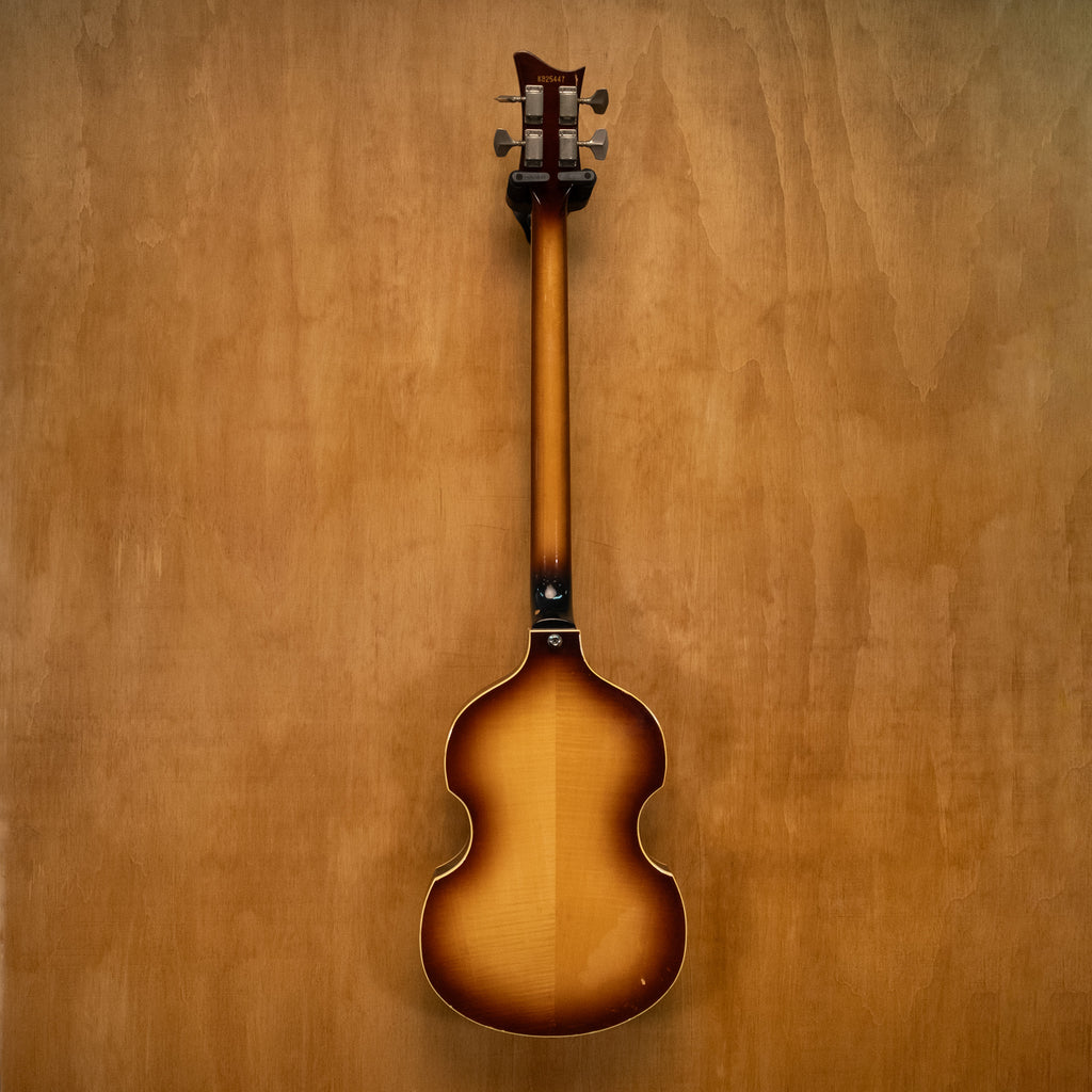 Greco VB-500 bass guitar from 1983, made in Japan, with a natural wood finish and four-string design, vintage and preowned.