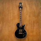 Greco LP Custom EGC-480 electric guitar in black, made in Japan 1989, featuring a solid body and classic design.