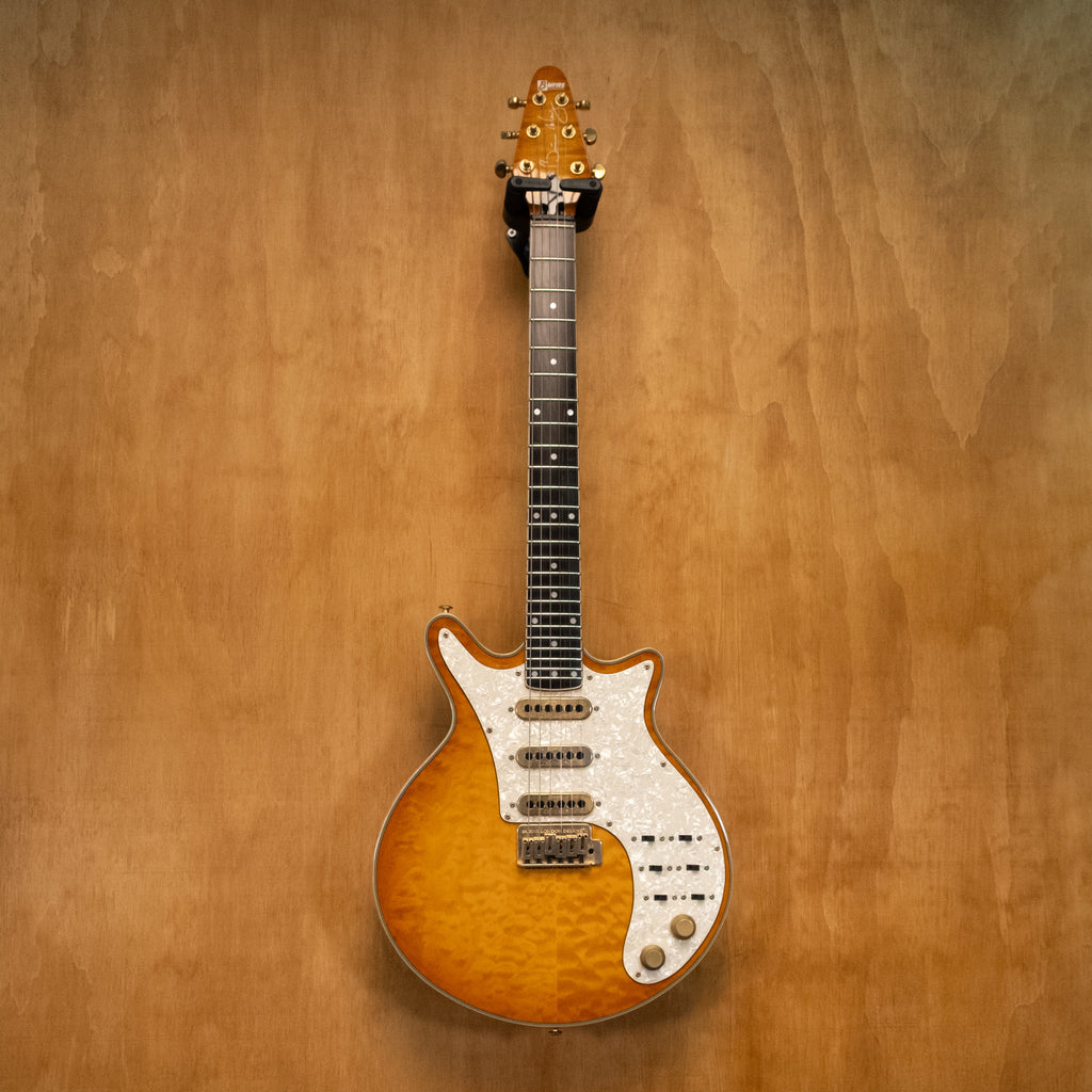 Burns London Brian May Signature electric guitar in honey sunburst finish, made in Korea, vintage style, preowned.