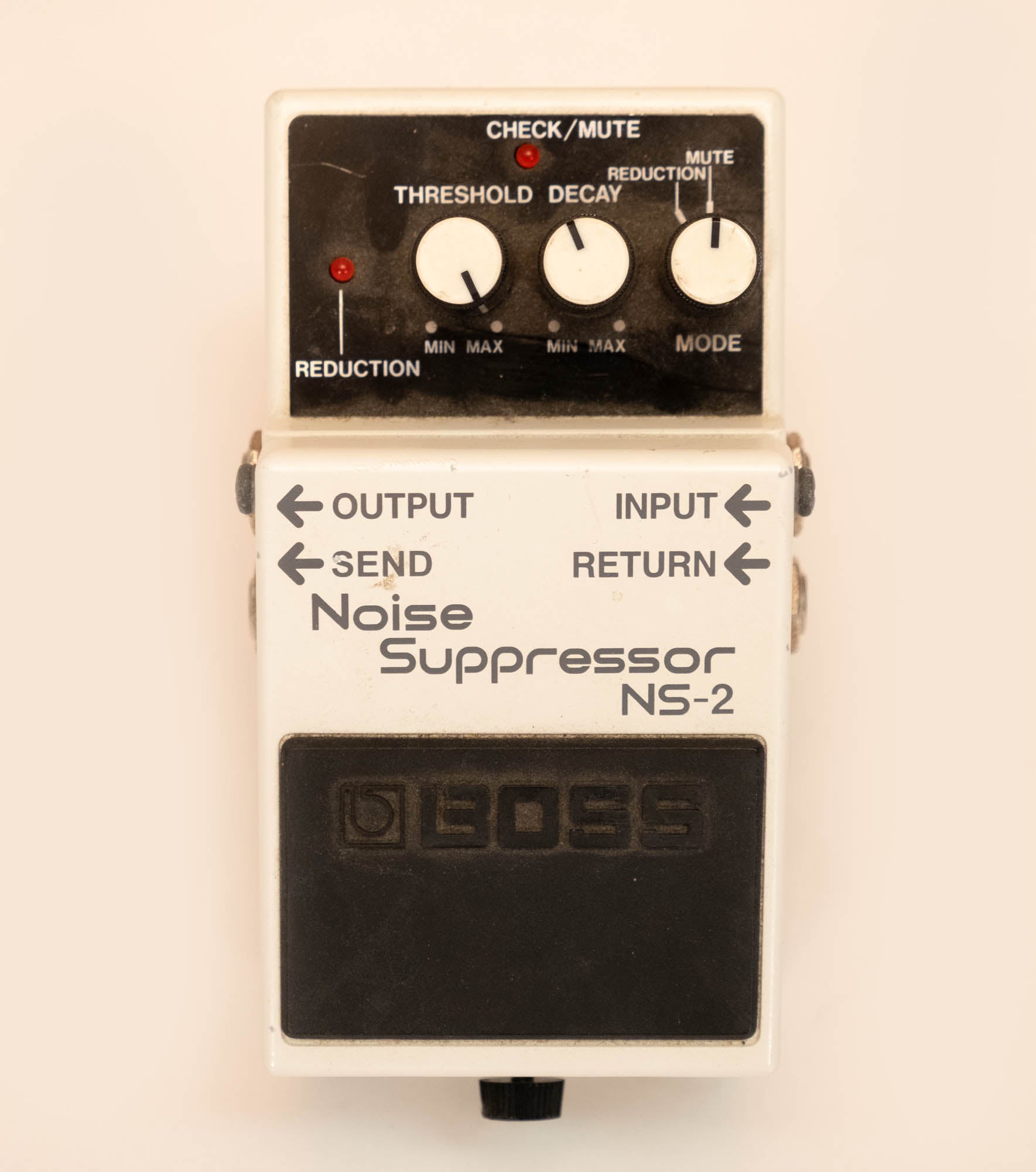 BOSS NS-2 Noise Suppressor guitar effects pedal with control knobs and input/output jacks, used for reducing noise during playing.