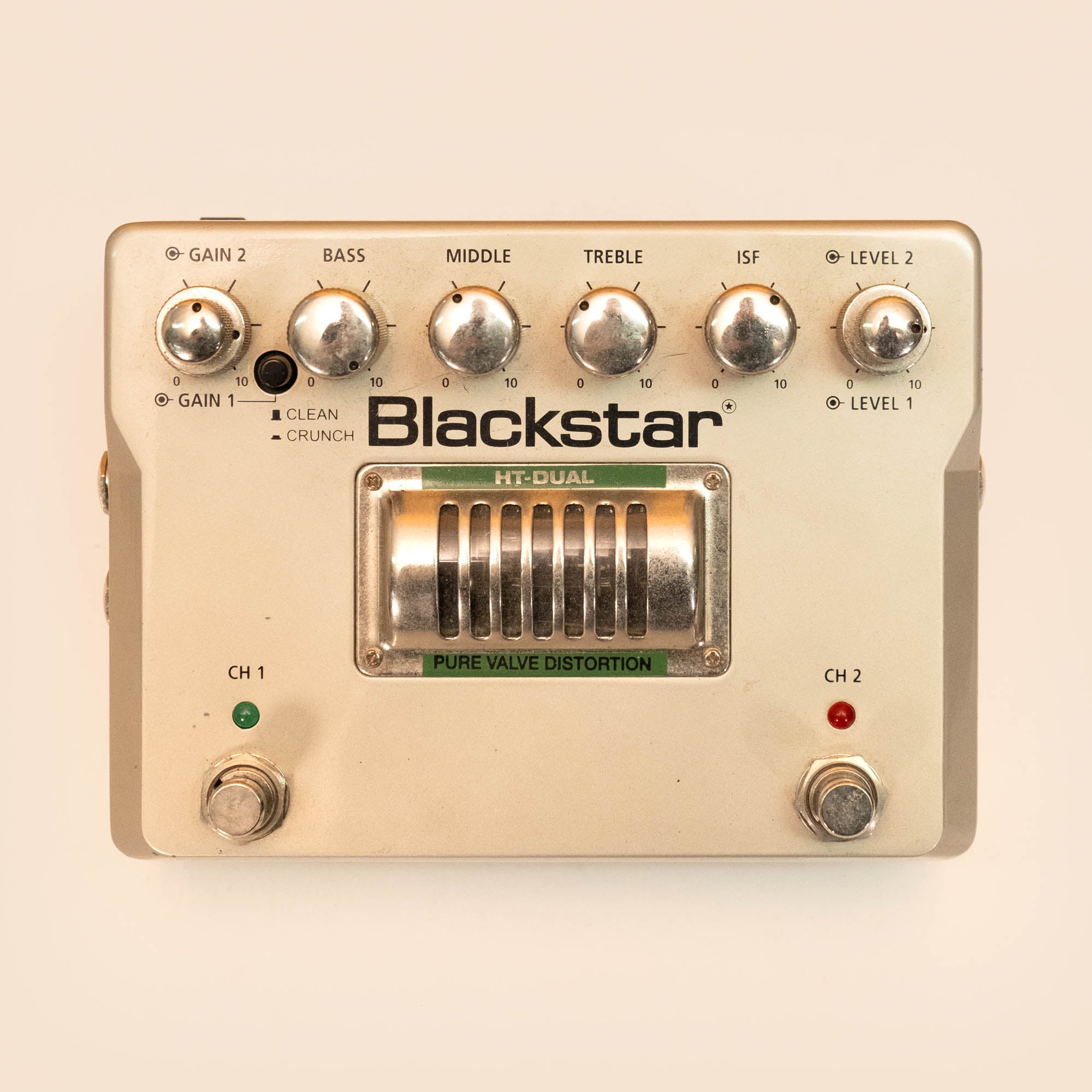 Blackstar HT-Dual Valve Distortion guitar effects pedal with black finish and control knobs, used for electric guitar sound shaping.