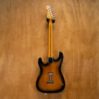 Fender '57 Stratocaster electric guitar in 2-tone sunburst with Texas Specials pickups, made in Japan, showing body and neck details
