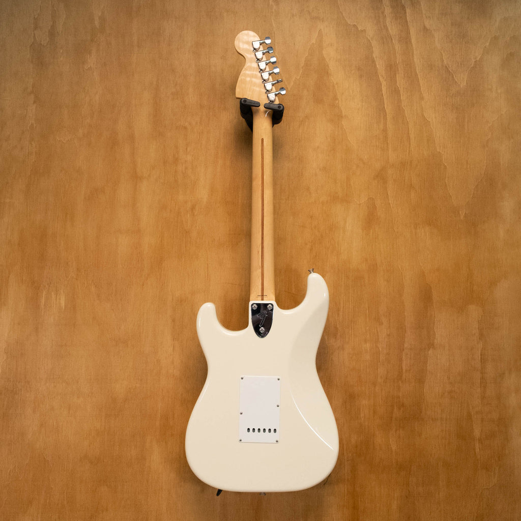 Fender '72 Stratocaster electric guitar with scalloped fingerboard in Olympic White, made in Japan, shown from the front.
