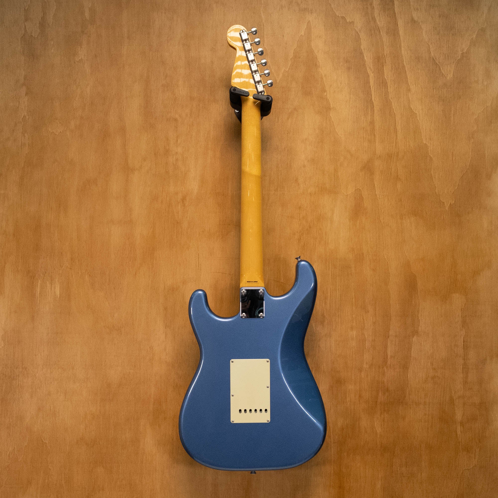 Fender '62 Stratocaster electric guitar in Old Lake Placid Blue, made in Japan, showing the body and neck details.