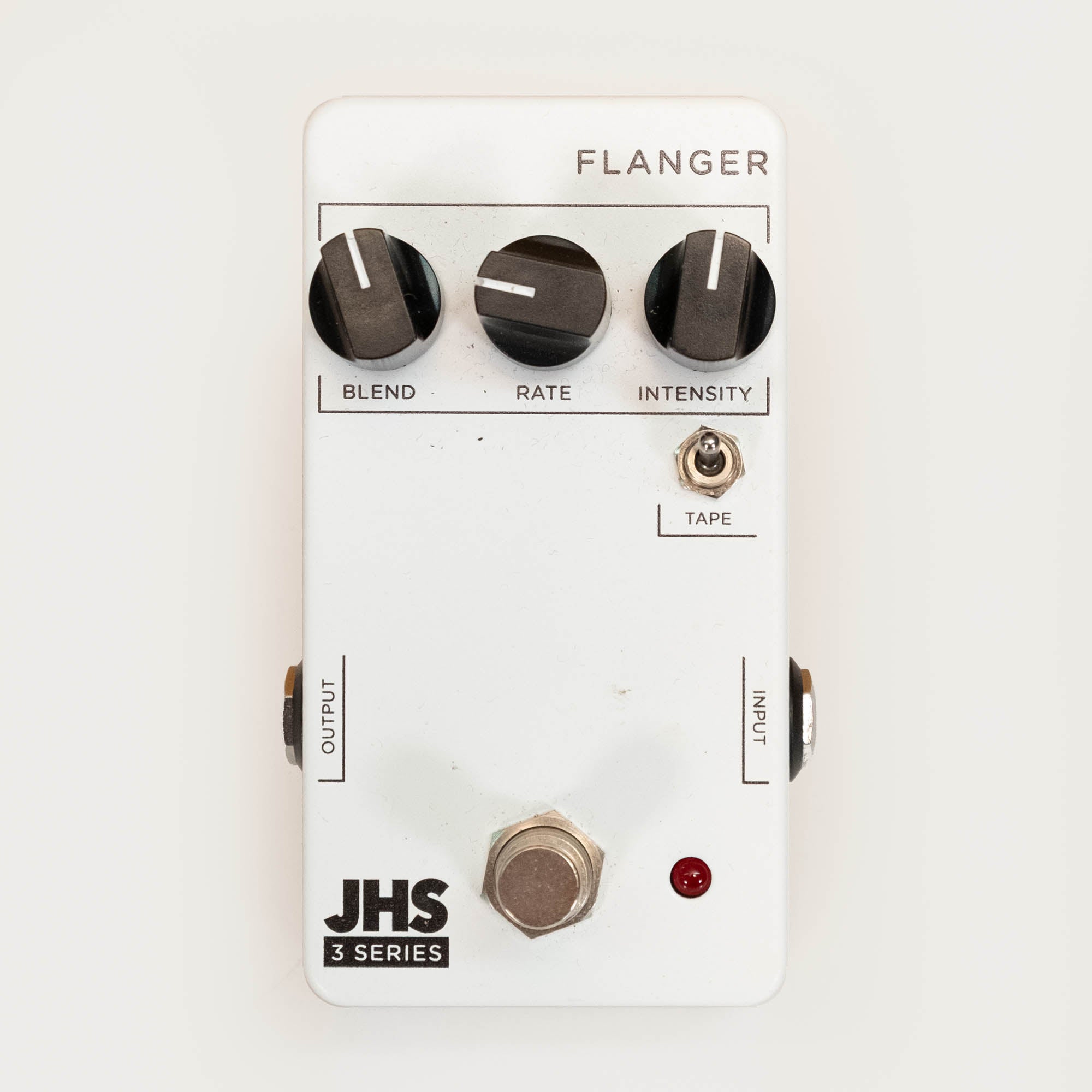 JHS Pedals 3 Series Flanger guitar effects pedal on a pedalboard, showcasing its controls and sleek design.