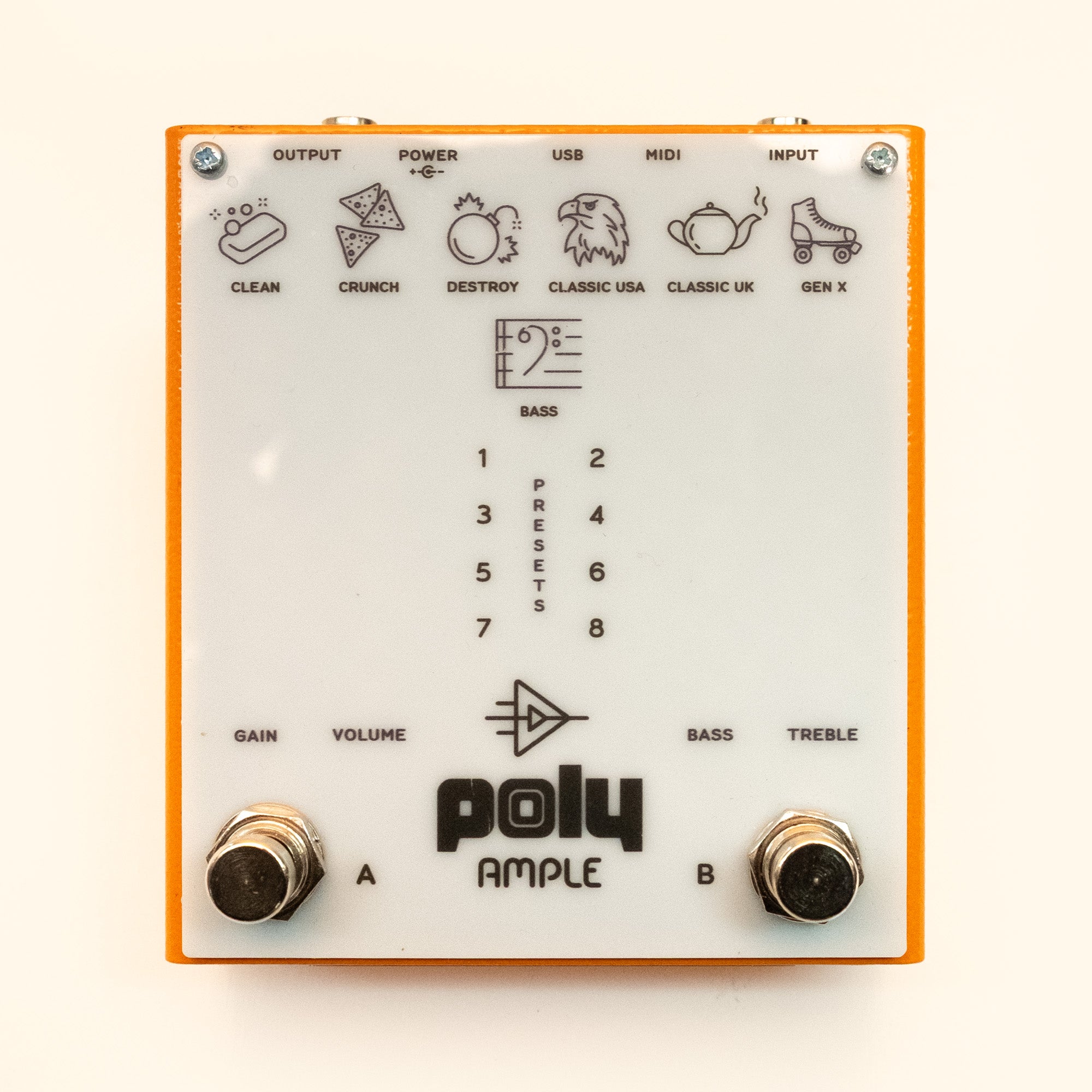 Poly Effects Ample Amp modeling guitar effects pedal, black with control knobs, used, single effects pedal for electric guitars.