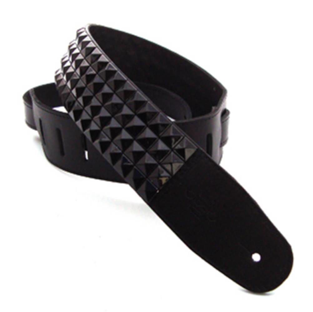 DSL Straps Metal Series Pyramid Metal Leather Guitar Strap 2.5in - Pyramid Black
