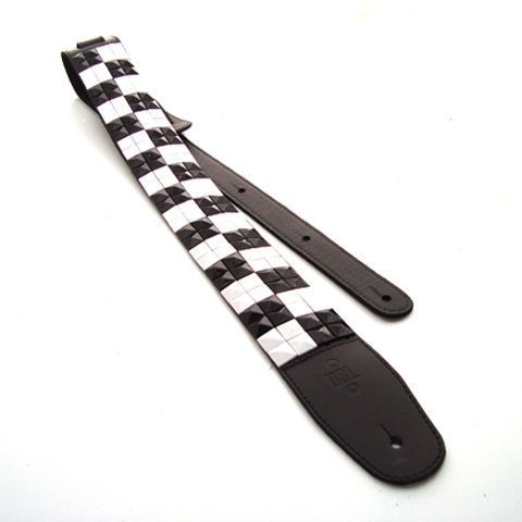 DSL Straps Metal Series Pyramid Metal Leather Guitar Strap 2.5in - Black & White Box