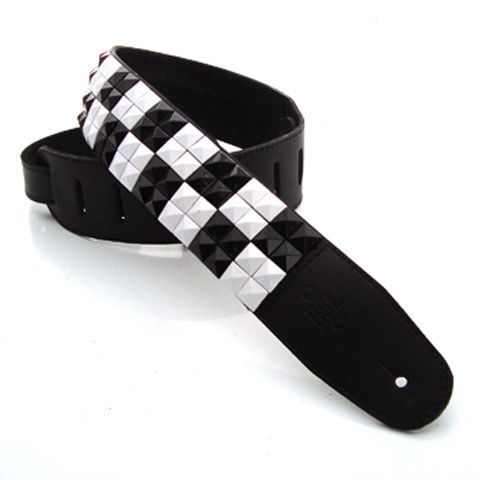 DSL Straps Metal Series Pyramid Metal Leather Guitar Strap 2.5in - Black & White Box