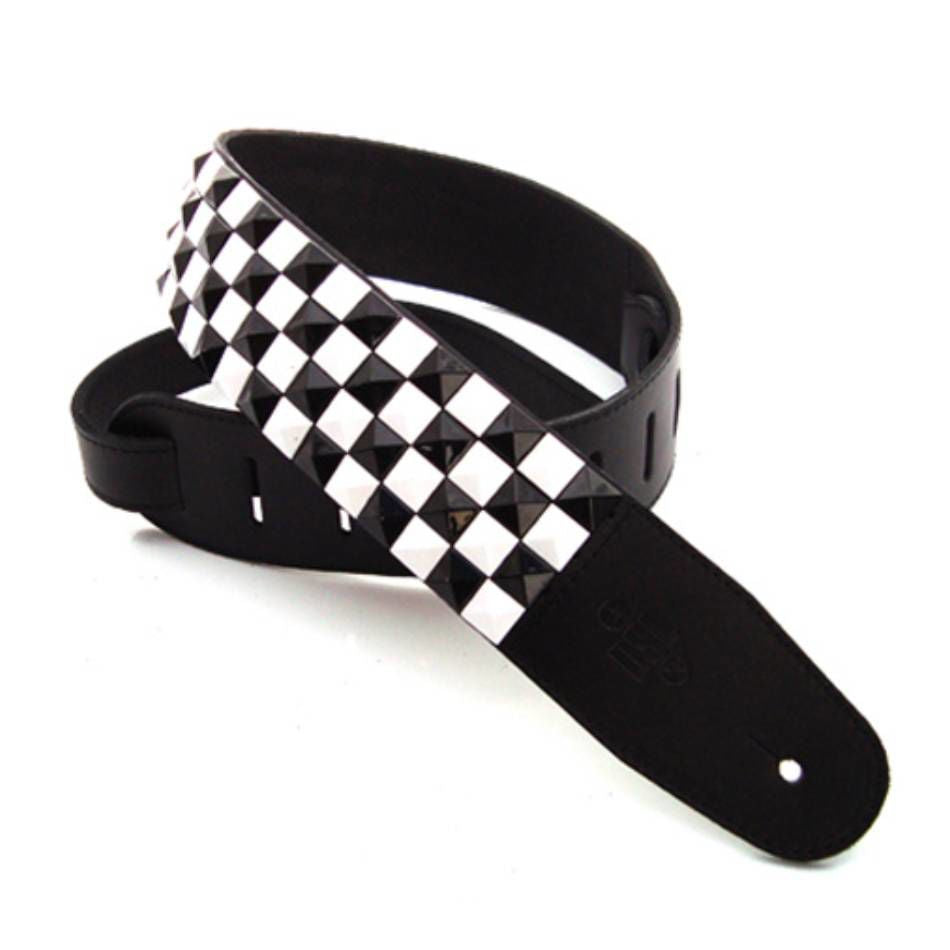 DSL Straps Metal Series Pyramid Metal Leather Guitar Strap 2.5in - Black & White Check