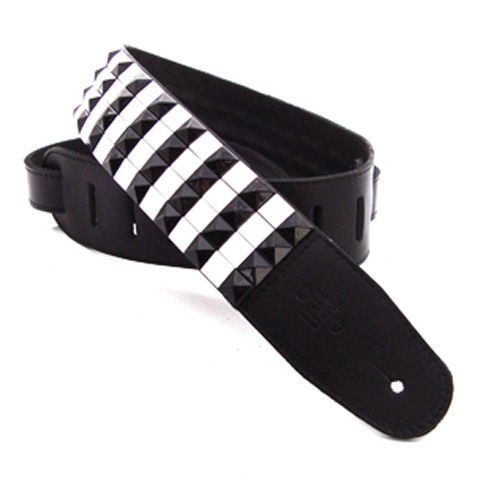 DSL Straps Metal Series Pyramid Metal Leather Guitar Strap 2.5in - Black & White Cross