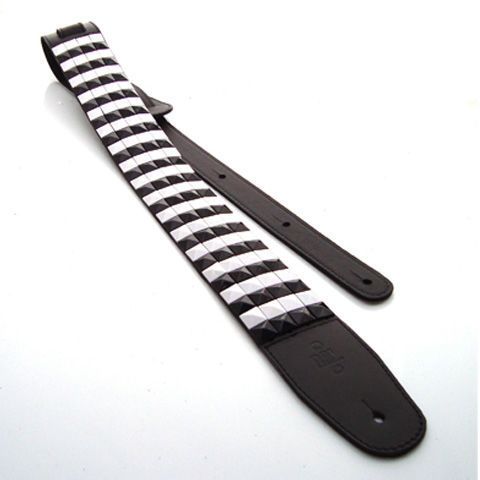 DSL Straps Metal Series Pyramid Metal Leather Guitar Strap 2.5in - Black & White Cross