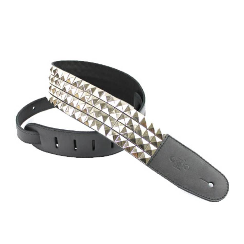 DSL Straps Metal Series Pyramid Metal Leather Guitar Strap 2.5in - Silver
