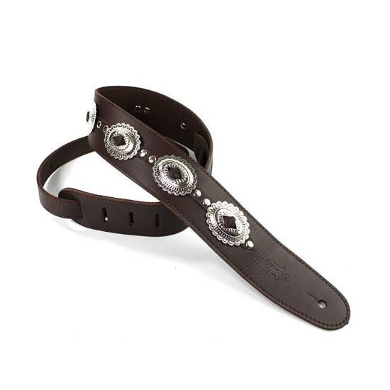 DSL Straps Designers Series Concho Leather Guitar Strap 2.5in - Saddle Brown Flower