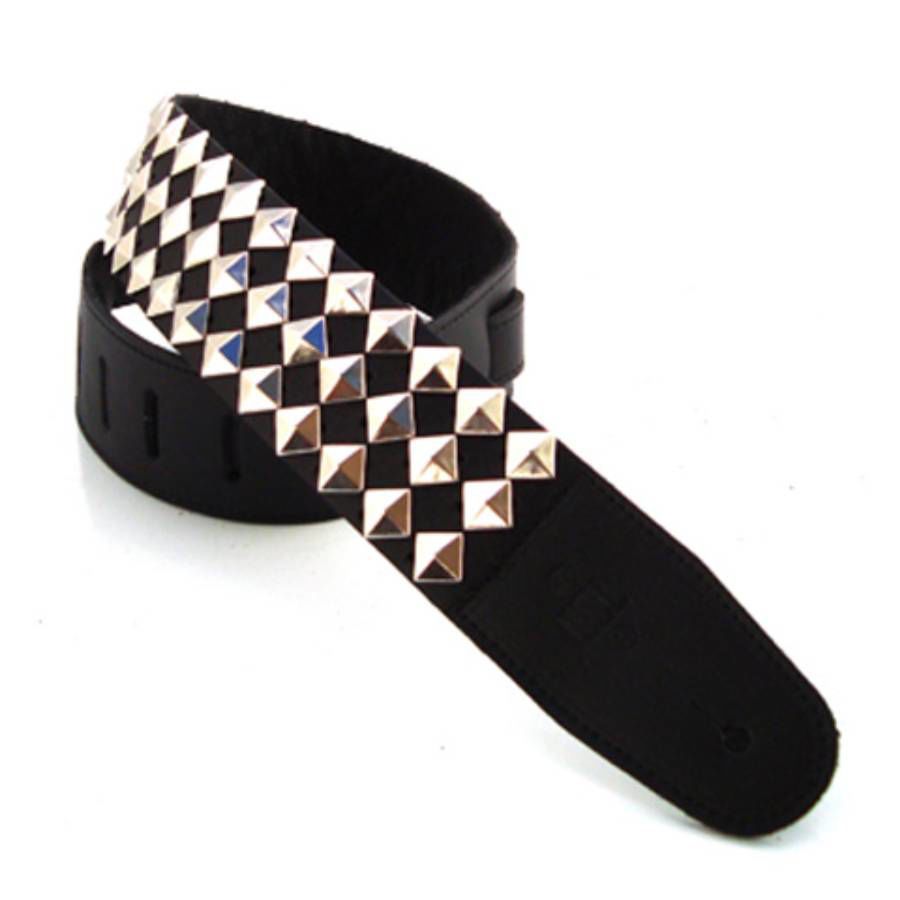 DSL Straps Metal Series Pyramid Metal Leather Guitar Strap 2.5in - Nickel