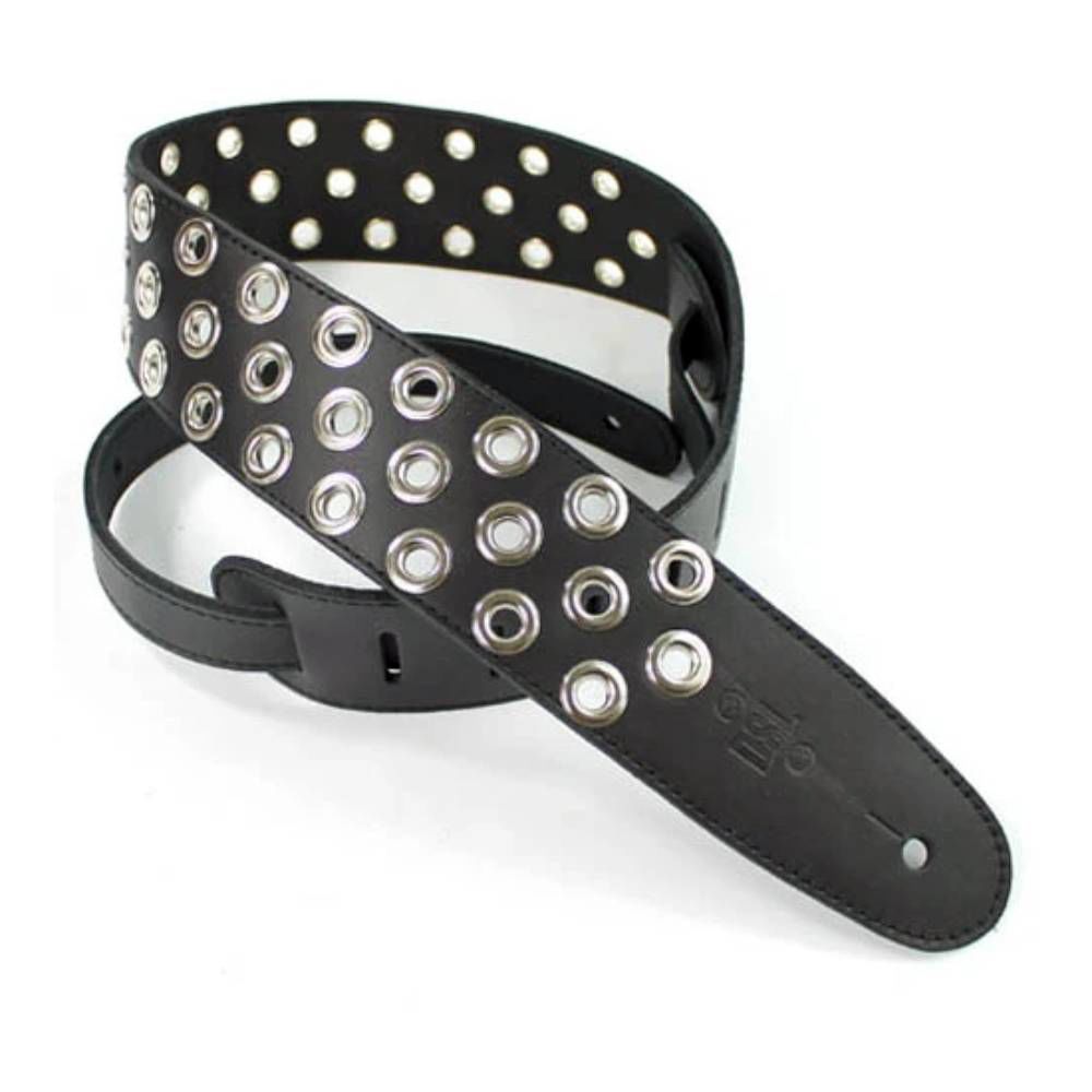 DSL Straps Metal Series Stud Metal Leather Guitar Strap - Eyelets Black