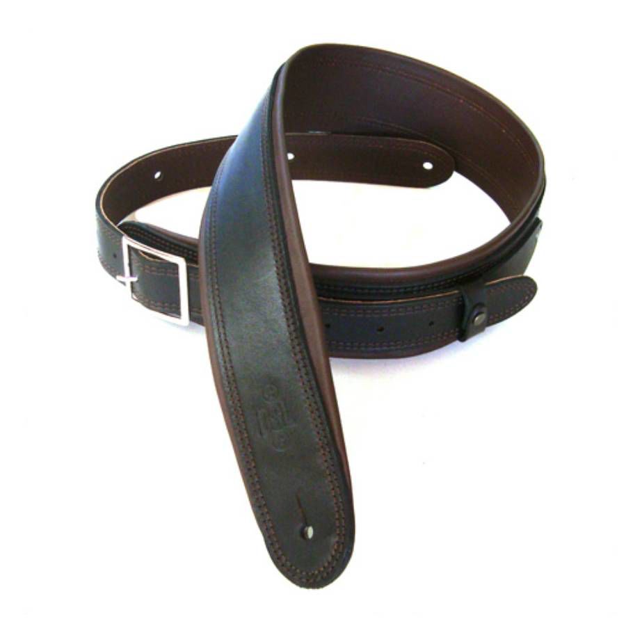 DSL Straps Premium Series Rolled Edge Leather Guitar Strap 2.5in Buckle - Black/Brown